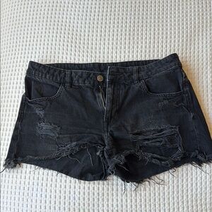 H&M Black Jean Shorts Distressed Cutoff Style